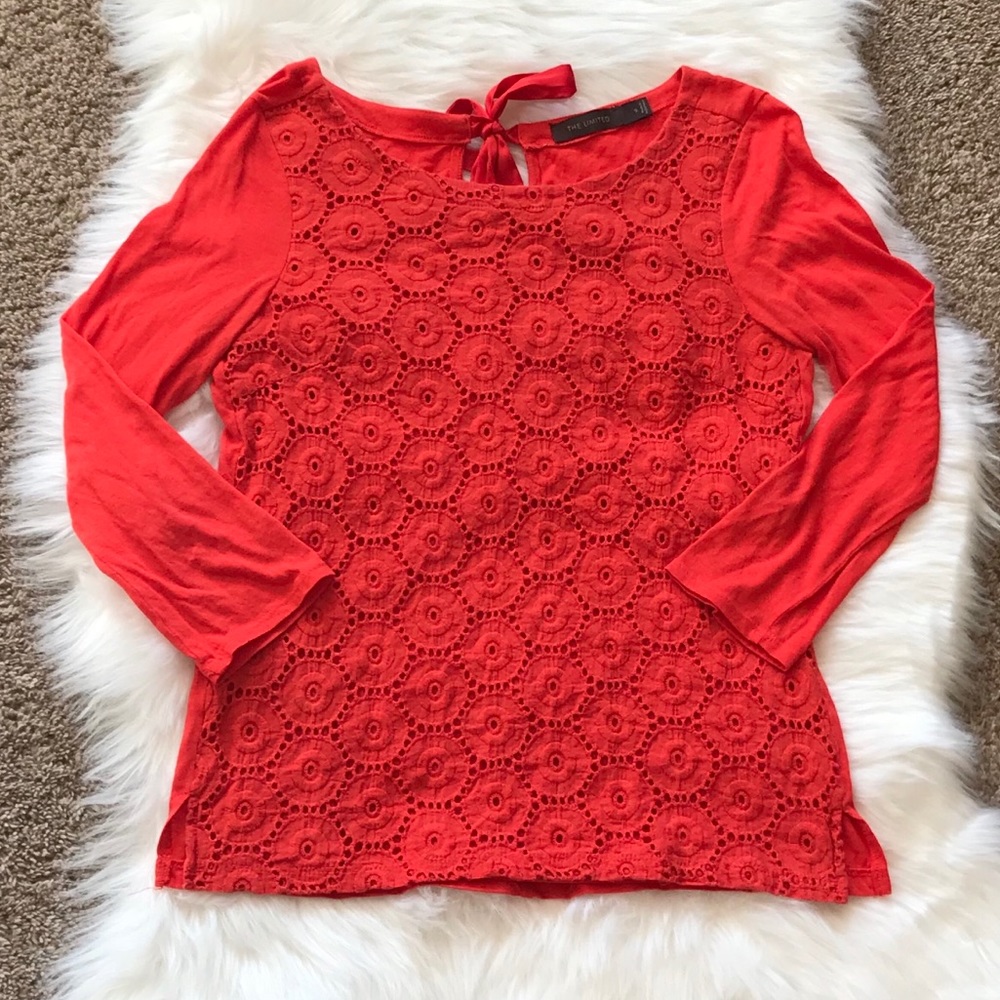 The Limited Lace Front Tie Back Blouse SZ S